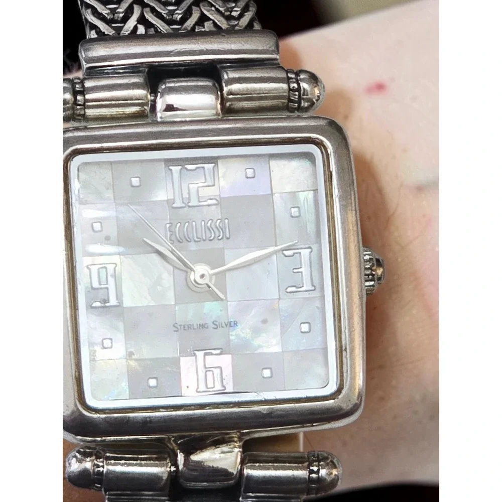 Ecclissi Sterling Silver 925 Mother of Pearl Mosaic Dial Bracelet Watch New Batt